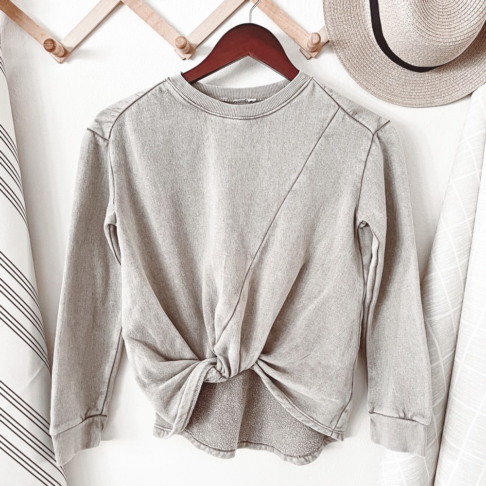 Neutral Toned Twist Front Cropped Sweater